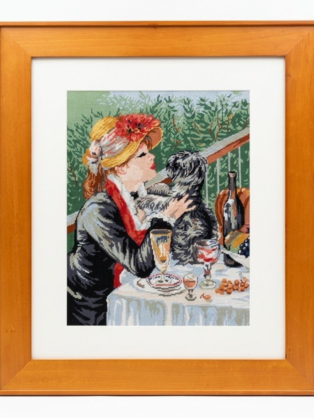 VTG Aaron Brothers Custom Framed Micro Petit Point Needlepoint Art Lady Dog 25x2